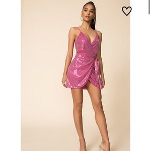 Sequined Wrap Tie Mini Dress